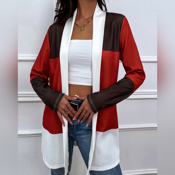 Color Wave Open Front Cardigan - Burgundy - Picture 4 of 5